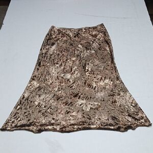 SHEIN Brown Gold Metallic Shimmer Butterfly Print Velvet A-Line Maxi Skirt Sz S